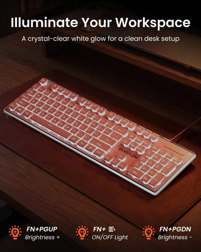 Wired Keyboard with White Backlight Pudding Keycaps, Full Size, Pink