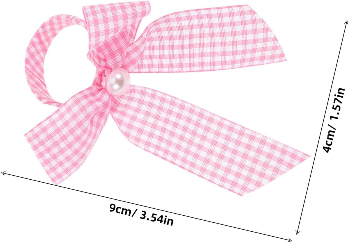 Pink Checkered Ribbon Napkin Rings Bow Holder 12pcs Reusable Gingham Table Decor for Girl Shower Party Centerpieces and Wedding Reception
