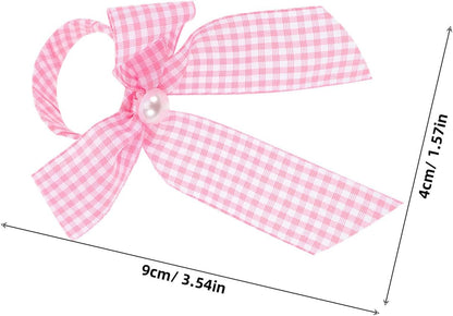 Pink Checkered Ribbon Napkin Rings Bow Holder 12pcs Reusable Gingham Table Decor for Girl Shower Party Centerpieces and Wedding Reception