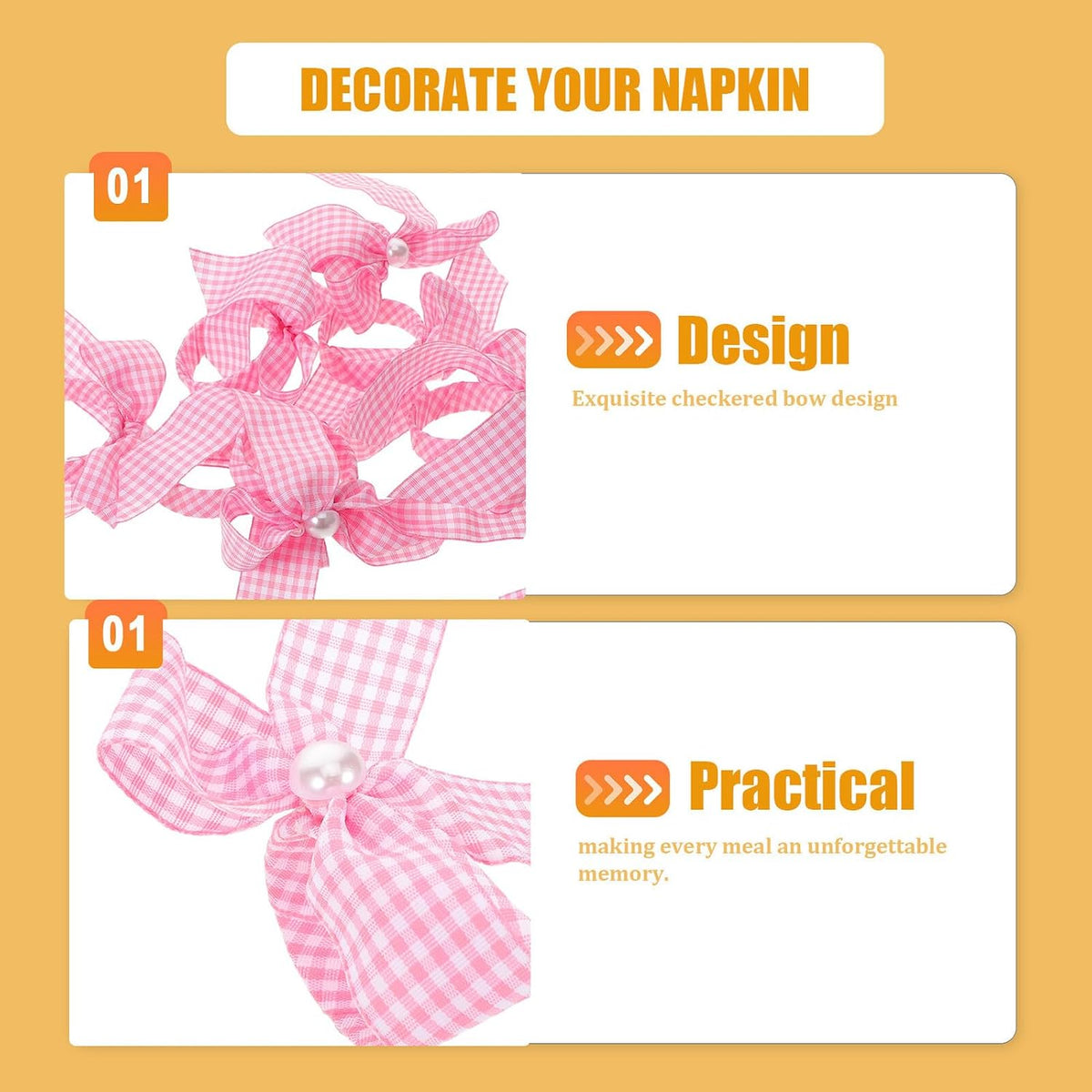 Pink Checkered Ribbon Napkin Rings Bow Holder 12pcs Reusable Gingham Table Decor for Girl Shower Party Centerpieces and Wedding Reception