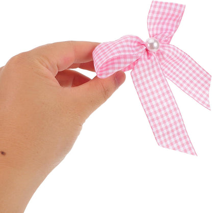 Pink Checkered Ribbon Napkin Rings Bow Holder 12pcs Reusable Gingham Table Decor for Girl Shower Party Centerpieces and Wedding Reception
