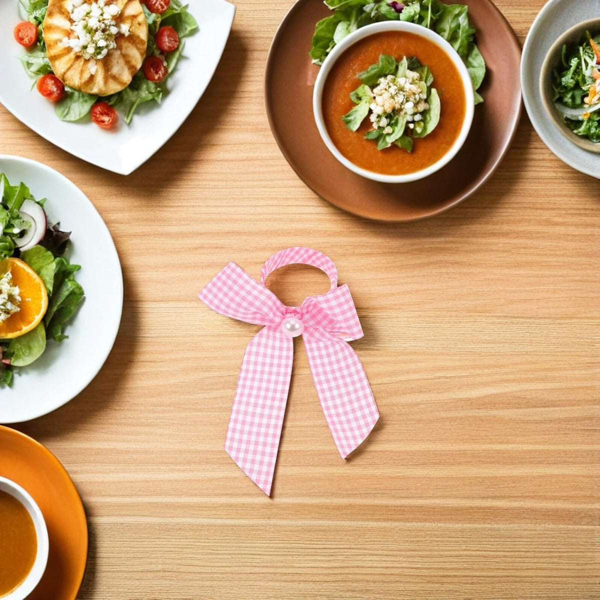 Pink Checkered Ribbon Napkin Rings Bow Holder 12pcs Reusable Gingham Table Decor for Girl Shower Party Centerpieces and Wedding Reception