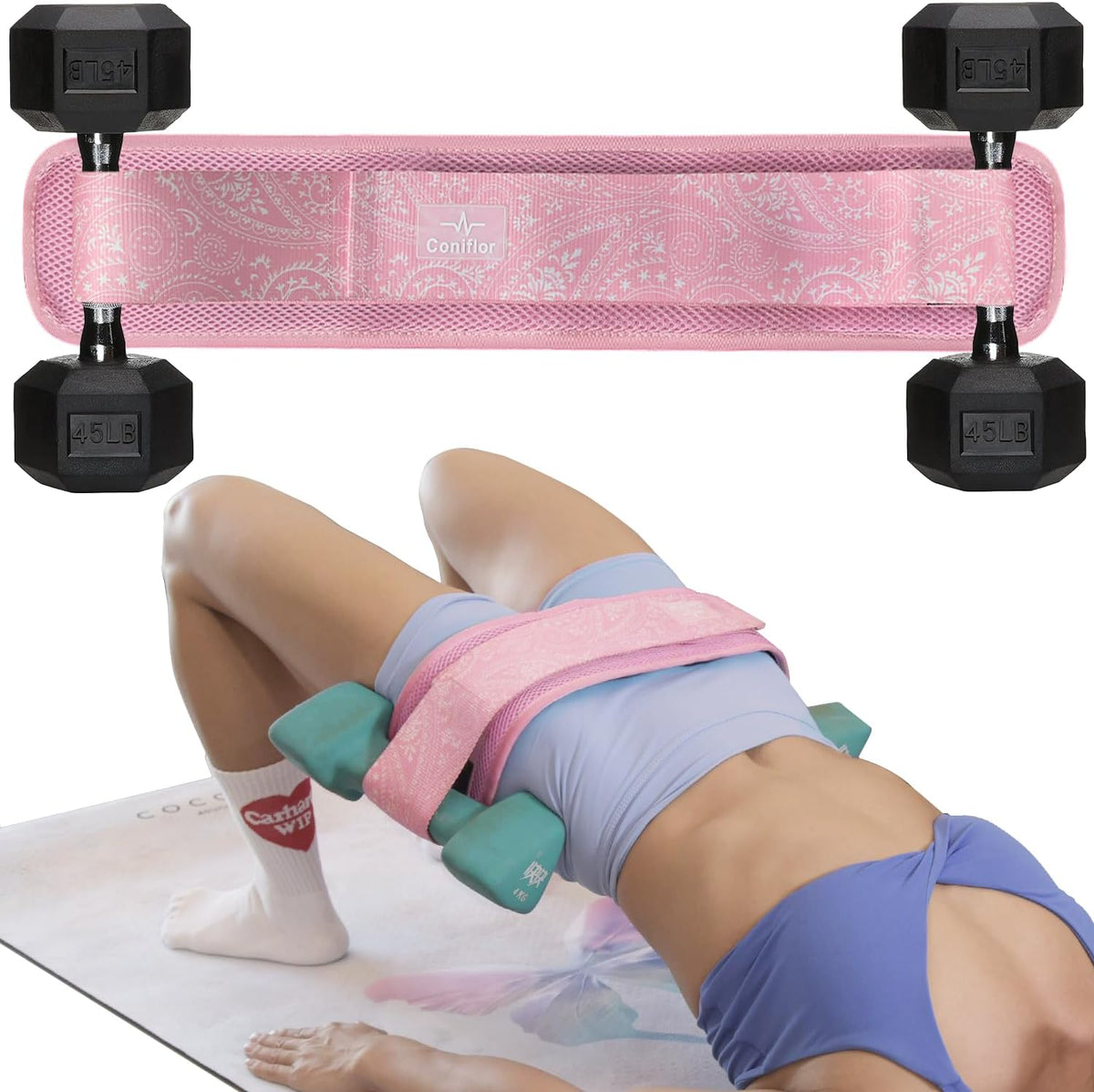 Hip Thrust Belt for Glutes & Squats, Support up to 100 lbs, Home Gym
