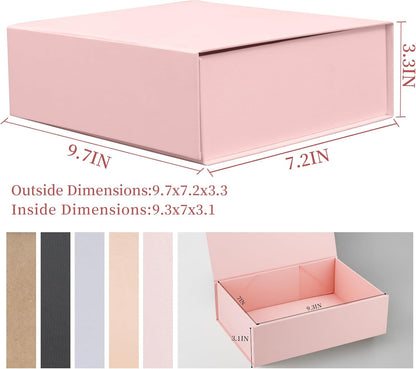 Pink Gift Boxes,Collapsible 9.7x7.2x3.3 Inch Gift Box with Lids,Magnetic Closure Matte Textured Finish Box for Wedding,Birthday,Mother's day,Christmas