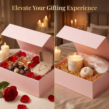 Pink Gift Boxes,Collapsible 9.7x7.2x3.3 Inch Gift Box with Lids,Magnetic Closure Matte Textured Finish Box for Wedding,Birthday,Mother's day,Christmas