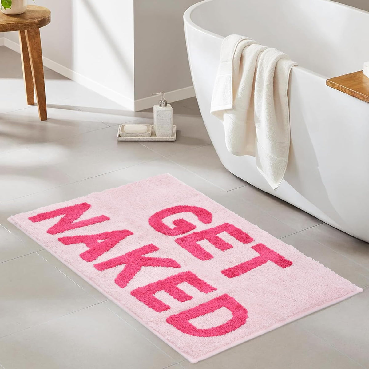 Get Naked Bath Mat Pink Cute Bathroom Rugs 16”x24”