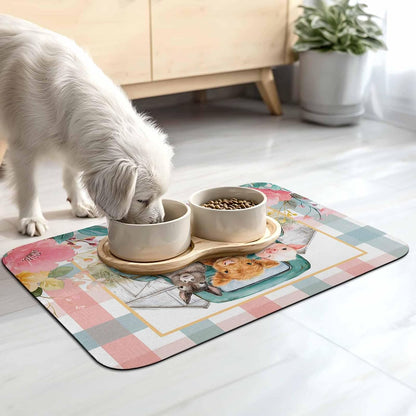 Cow Donkey Pig Dish Drying Mat for Kitchen Counter, Absorbent Quick Dry Coffee Bar Mat Pad Thin Diatomaceous Sink Mats, Truck Flowers Farm Animals Striped Plaid Non Slip Dish Drainer Mats 12''x16''
