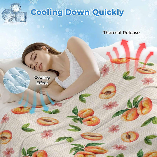 Peaches Cooling Blankets for Hot Sleepers Summer Fruit Flowers Retro Cool Throw Blanket, Lightweight Ice Blanket 30" x 40" Summer Cold Blankets for Night Sweats