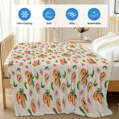 Peaches Cooling Blankets for Hot Sleepers Summer Fruit Flowers Retro Cool Throw Blanket, Lightweight Ice Blanket 30" x 40" Summer Cold Blankets for Night Sweats