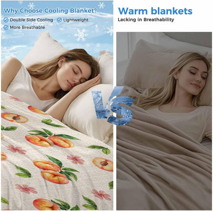 Peaches Cooling Blankets for Hot Sleepers Summer Fruit Flowers Retro Cool Throw Blanket, Lightweight Ice Blanket 30" x 40" Summer Cold Blankets for Night Sweats