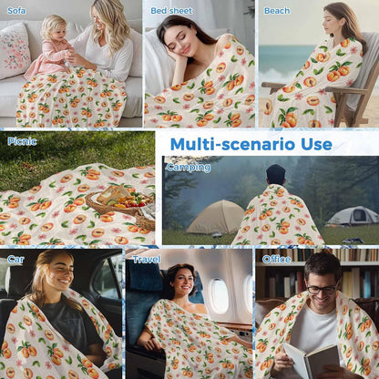 Peaches Cooling Blankets for Hot Sleepers Summer Fruit Flowers Retro Cool Throw Blanket, Lightweight Ice Blanket 30" x 40" Summer Cold Blankets for Night Sweats