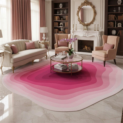 Modern Abstract Art Deco Irregular Shaped Area Rug Pink Ombre Tonal Geometric Texture Indoor Large Rugs for Living Room Bedroom Dining Room Soft Washable Non Skid Rug Nursery Dorm Boho Carpet 4x6