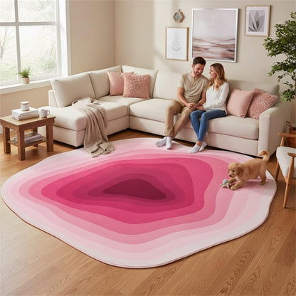 Modern Abstract Art Deco Irregular Shaped Area Rug Pink Ombre Tonal Geometric Texture Indoor Large Rugs for Living Room Bedroom Dining Room Soft Washable Non Skid Rug Nursery Dorm Boho Carpet 4x6