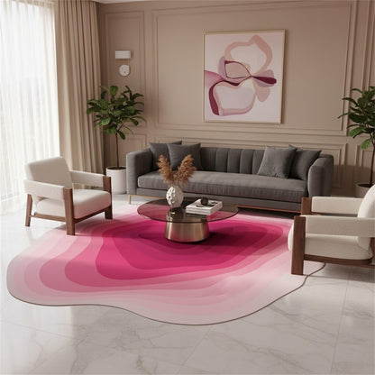 Modern Abstract Art Deco Irregular Shaped Area Rug Pink Ombre Tonal Geometric Texture Indoor Large Rugs for Living Room Bedroom Dining Room Soft Washable Non Skid Rug Nursery Dorm Boho Carpet 4x6