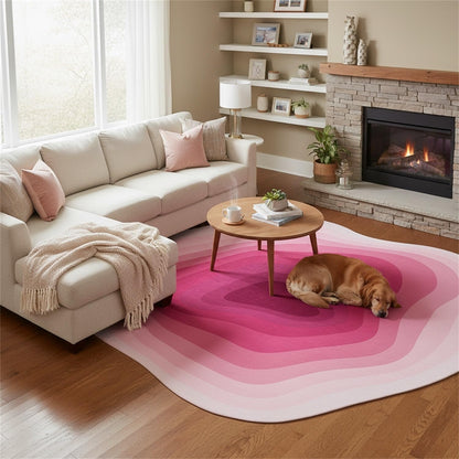Modern Abstract Art Deco Irregular Shaped Area Rug Pink Ombre Tonal Geometric Texture Indoor Large Rugs for Living Room Bedroom Dining Room Soft Washable Non Skid Rug Nursery Dorm Boho Carpet 4x6