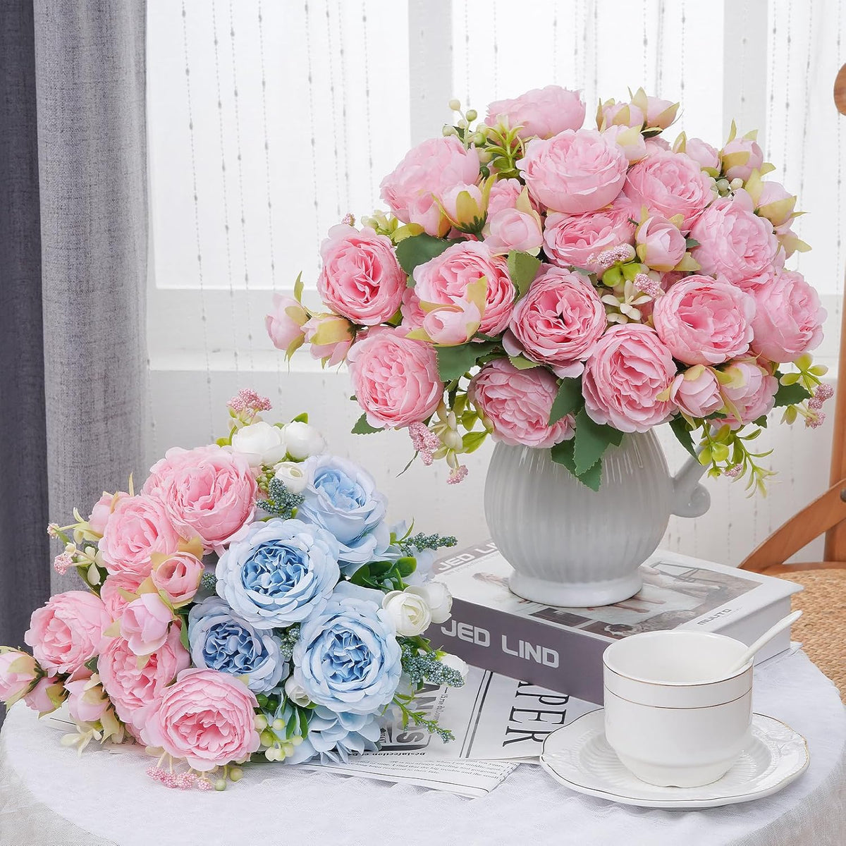 2 Packs Peonies Artificial Flowers, Light Pink Silk Artificial Peonies