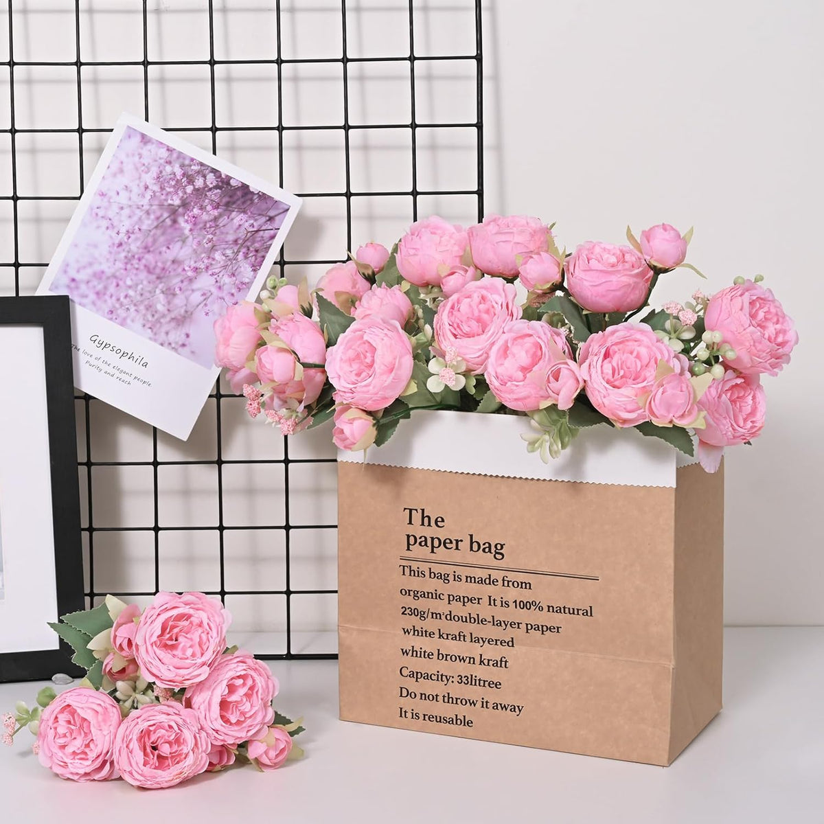 2 Packs Peonies Artificial Flowers, Light Pink Silk Artificial Peonies