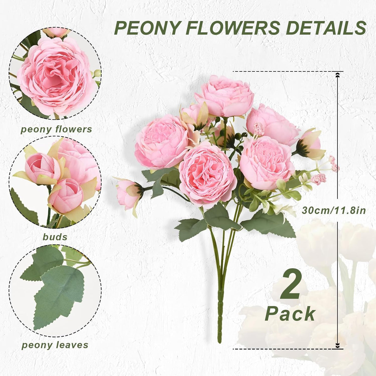 2 Packs Peonies Artificial Flowers, Light Pink Silk Artificial Peonies