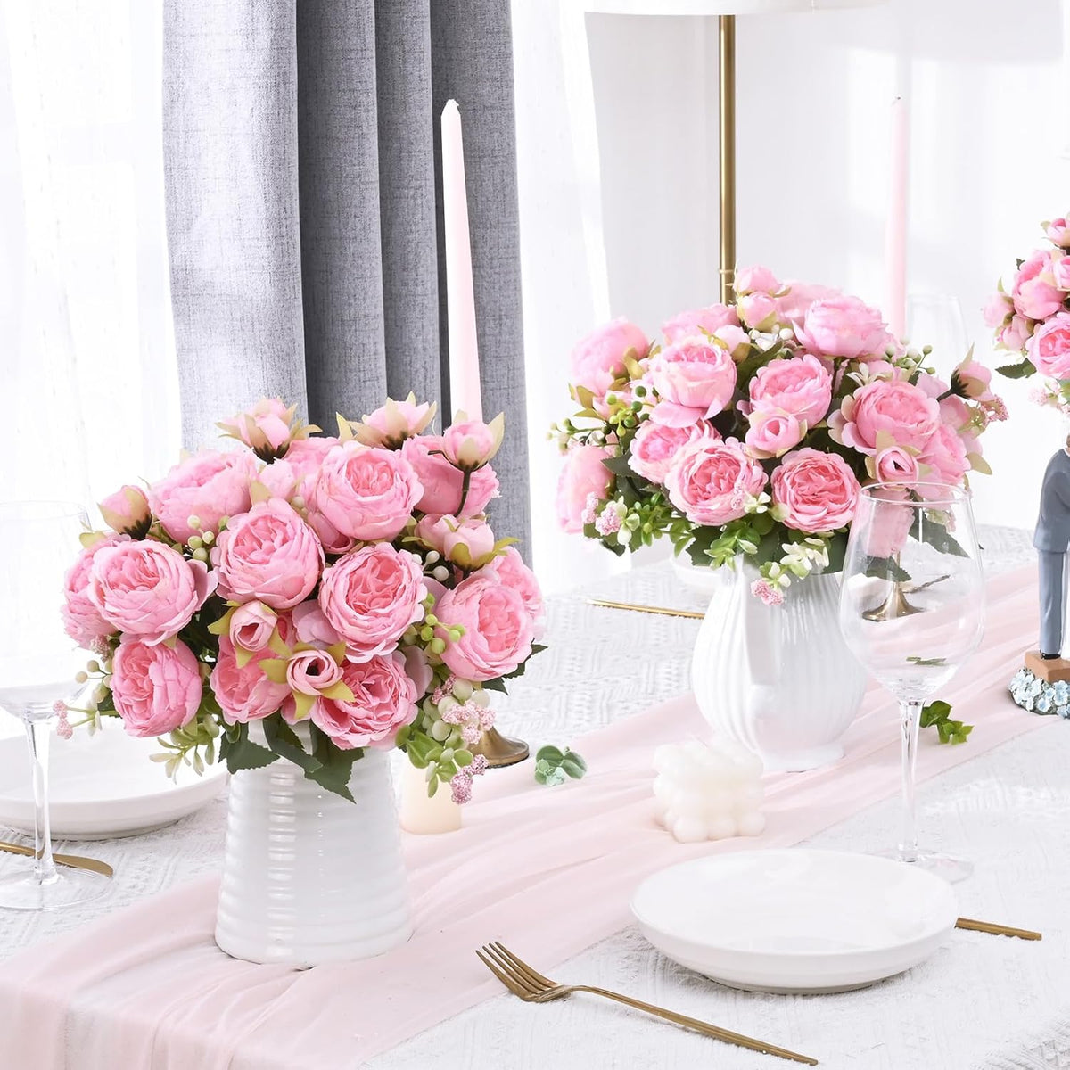 2 Packs Peonies Artificial Flowers, Light Pink Silk Artificial Peonies