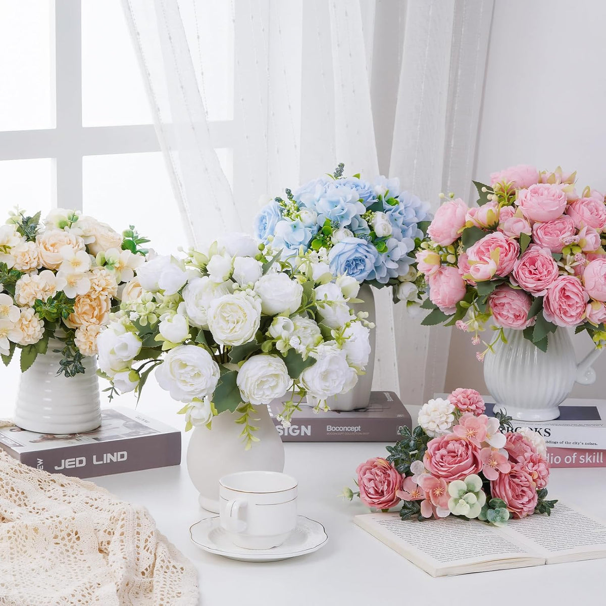 2 Packs Peonies Artificial Flowers, Light Pink Silk Artificial Peonies