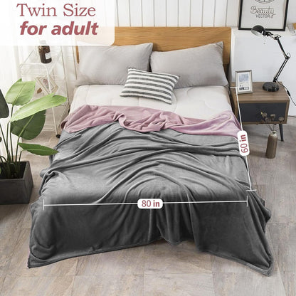 Waterproof Reversible Blanket for Bed Twin Size 60'' x 80'', Soft Flannel Bed Cover for Adult, Stain-Proof Mattress Protectors Twin Queen Size (Grey & Pink)