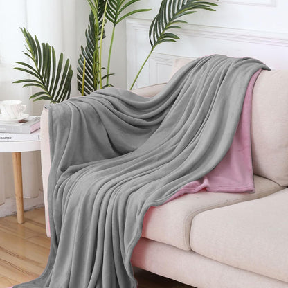 Waterproof Reversible Blanket for Bed Twin Size 60'' x 80'', Soft Flannel Bed Cover for Adult, Stain-Proof Mattress Protectors Twin Queen Size (Grey & Pink)