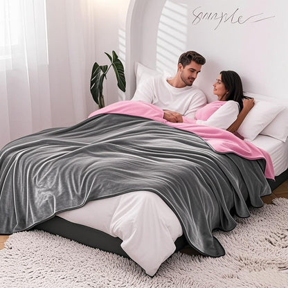 Waterproof Reversible Blanket for Bed Twin Size 60'' x 80'', Soft Flannel Bed Cover for Adult, Stain-Proof Mattress Protectors Twin Queen Size (Grey & Pink)