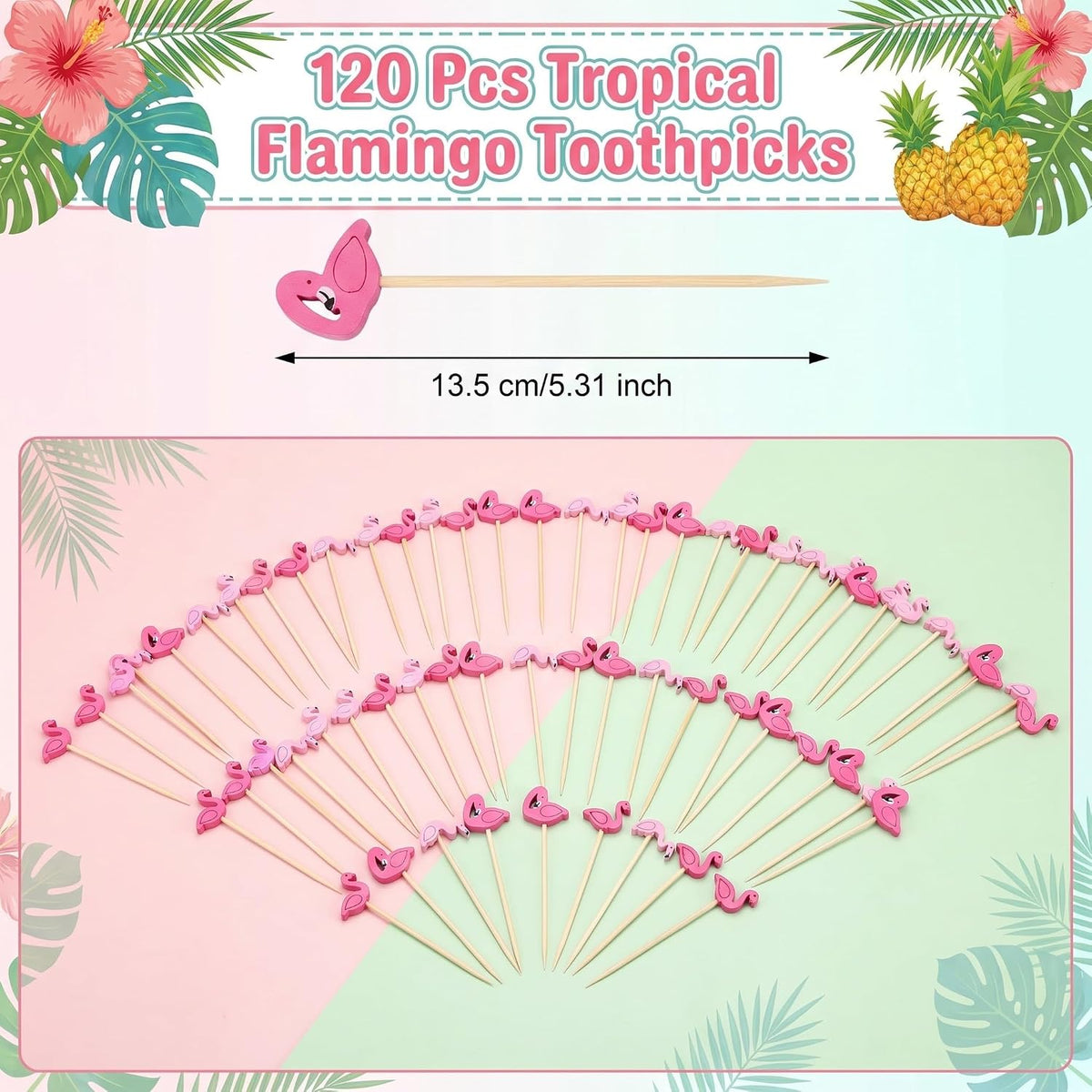 3 Style Flamingo Cocktail Picks 5.31'' Long Pink Flamingo Toothpicks