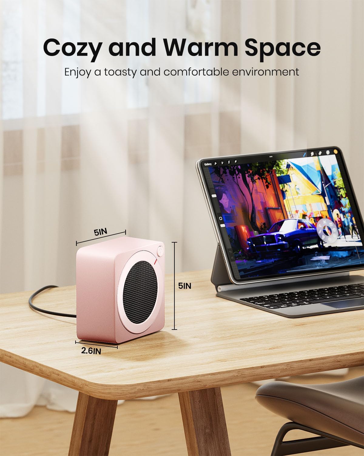 Mini Space Heater, 500W Fast Heating Portable Desk Electric Heater
