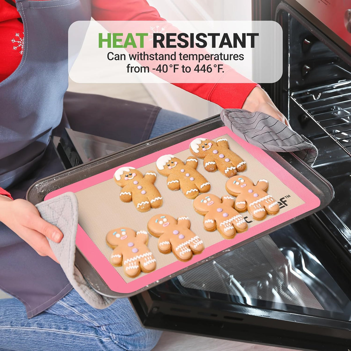 Silicone Baking Mats | 2 Non-stick Food-Grade Reusable Silicone Mats | Perfect for Half Baking Pans 16.5 x 11.6 IN | Oven-Safe Up to 480 Degrees F | Safe for Ovens, Freezers, & Dishwashers (Pink)