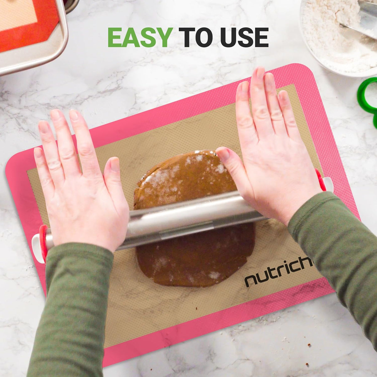 Silicone Baking Mats | 2 Non-stick Food-Grade Reusable Silicone Mats | Perfect for Half Baking Pans 16.5 x 11.6 IN | Oven-Safe Up to 480 Degrees F | Safe for Ovens, Freezers, & Dishwashers (Pink)