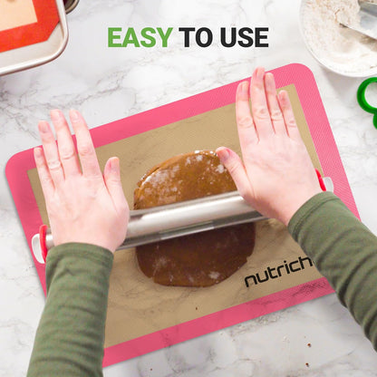 Silicone Baking Mats | 2 Non-stick Food-Grade Reusable Silicone Mats | Perfect for Half Baking Pans 16.5 x 11.6 IN | Oven-Safe Up to 480 Degrees F | Safe for Ovens, Freezers, & Dishwashers (Pink)