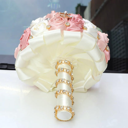 Blush Pink and Ivory Bridal Wedding Bouquet with Gold Brooch Bling Rhinestone Bouquet for Bride Bridesmaid Quinceanera Satin Dusty Rose Flower Bouquet Wedding Blush Pink and Ivory 8.7in