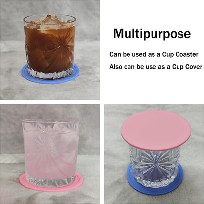 6 Pieces Silicone Coasters, Round Cup Coaster for Drinks Beer, Coffee Coasters for Table, Desk, Kitchen, Office, Bar Furniture Protection and Decor, Couple Cup Pads for Party Pink and Blue