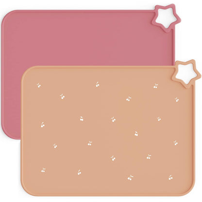 Silicone Placemats for Baby & Kid, Stain-Proof Non-Slip Toddler Food Mats Eating Table Mat with 2 Packs