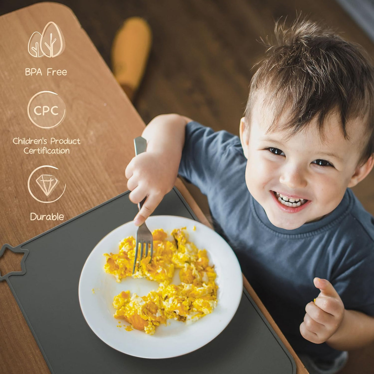 Silicone Placemats for Baby & Kid, Stain-Proof Non-Slip Toddler Food Mats Eating Table Mat with 2 Packs