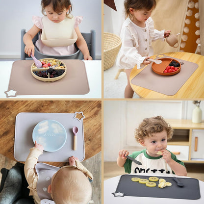 Silicone Placemats for Baby & Kid, Stain-Proof Non-Slip Toddler Food Mats Eating Table Mat with 2 Packs