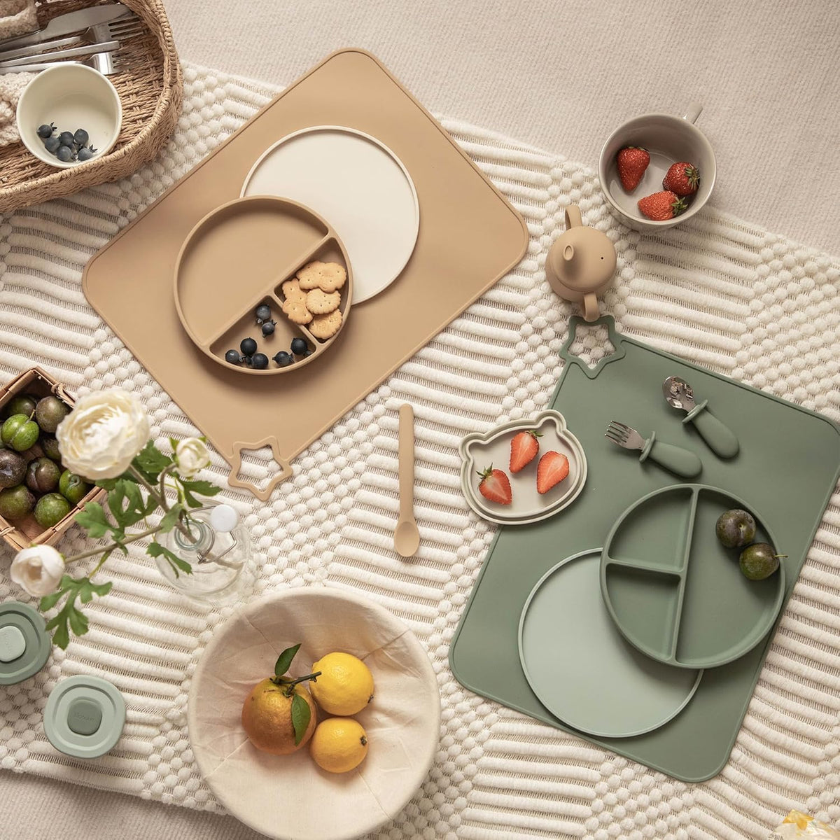Silicone Placemats for Baby & Kid, Stain-Proof Non-Slip Toddler Food Mats Eating Table Mat with 2 Packs