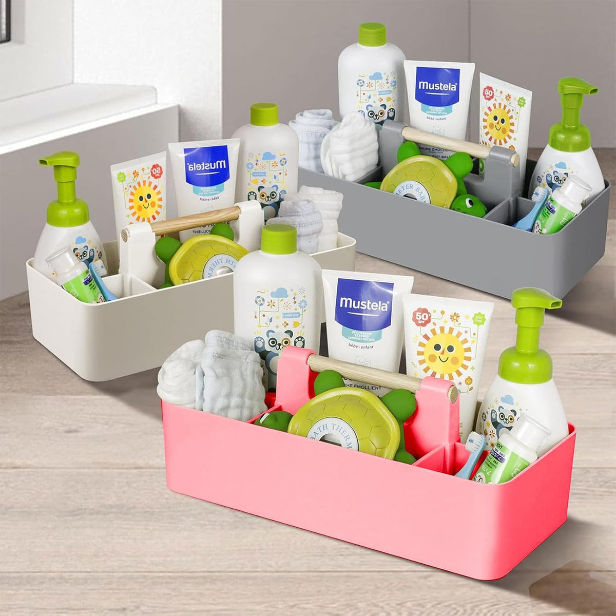 Baby Shower Caddy Plastic Nursery Portable Storage Organizer Pink