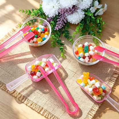 12 Pcs Plastic Ice Tongs and Scoops, Candy Scoops for Buffet, Pink
