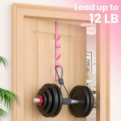 Over the Door Hooks, Metal Door Hooks for Hanging, Over the Door Purse Organizer for Coat Hanger, Back of Shower Door for Hanging Towel Rack Clothes, Hat, Bathroom, Closet (Pink-4Packs)