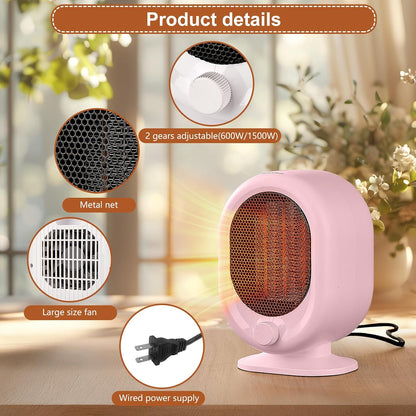 Mini Space Heater,1500W Small Desk Heater,2 Gears Adjustable,PTC Ceramic Heating,Tip-over & Overheat Protection,Fast Heating and Super Quiet Pink