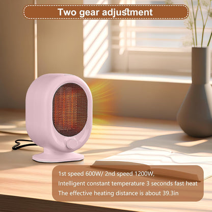 Mini Space Heater,1500W Small Desk Heater,2 Gears Adjustable,PTC Ceramic Heating,Tip-over & Overheat Protection,Fast Heating and Super Quiet Pink