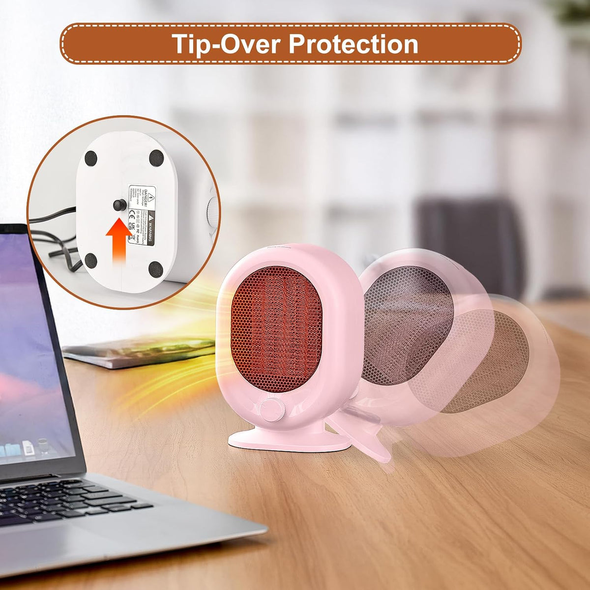 Mini Space Heater,1500W Small Desk Heater,2 Gears Adjustable,PTC Ceramic Heating,Tip-over & Overheat Protection,Fast Heating and Super Quiet Pink