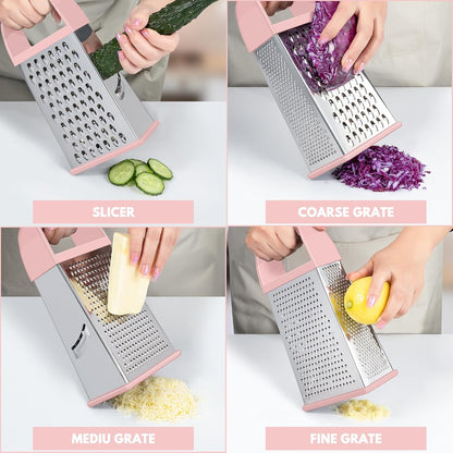 Cheese Grater With Container Box Grater Stainless Steel Kitchen Pink