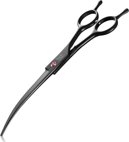 JASON 7" Dog Grooming Scissor - Professional Down-curved Shear with Ergonomic Handle Japanese Stainless Steel Hair Scissor for Dogs, Cats and Other Pets, Sharp (Down-curved, Black) Christmas Gift