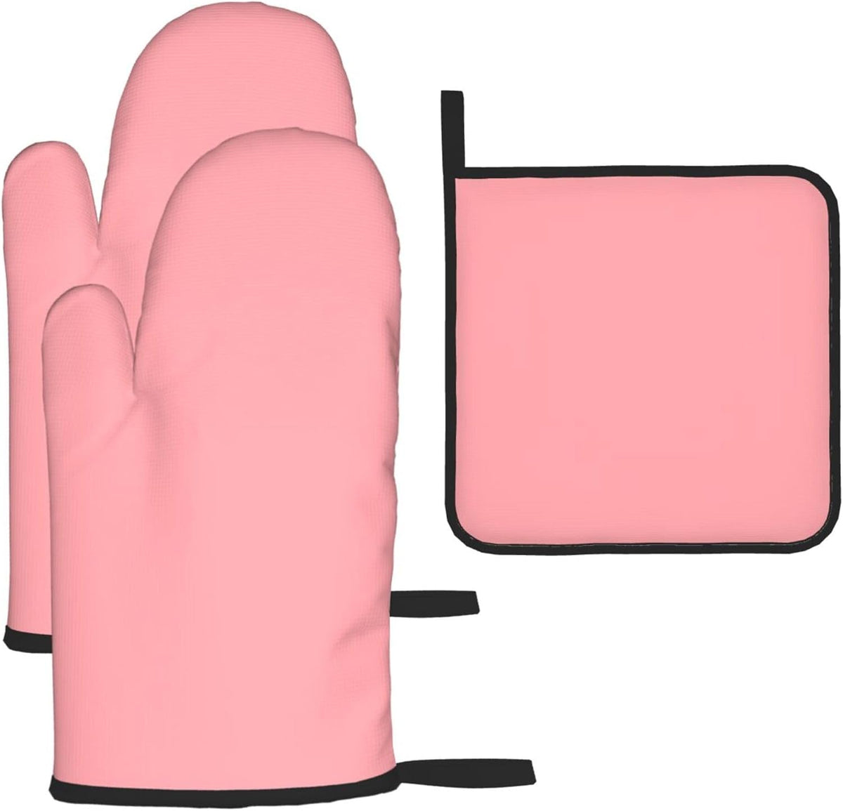 3PCS Oven Mitts and Pot Holders Sets, Solid Soft Light Pink Oven Mitts Set Heat Resistant Kitchen Microwave Gloves Safe for Baking,Cooking, BBQ