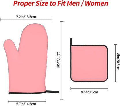 3PCS Oven Mitts and Pot Holders Sets, Solid Soft Light Pink Oven Mitts Set Heat Resistant Kitchen Microwave Gloves Safe for Baking,Cooking, BBQ