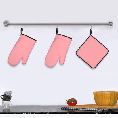 3PCS Oven Mitts and Pot Holders Sets, Solid Soft Light Pink Oven Mitts Set Heat Resistant Kitchen Microwave Gloves Safe for Baking,Cooking, BBQ
