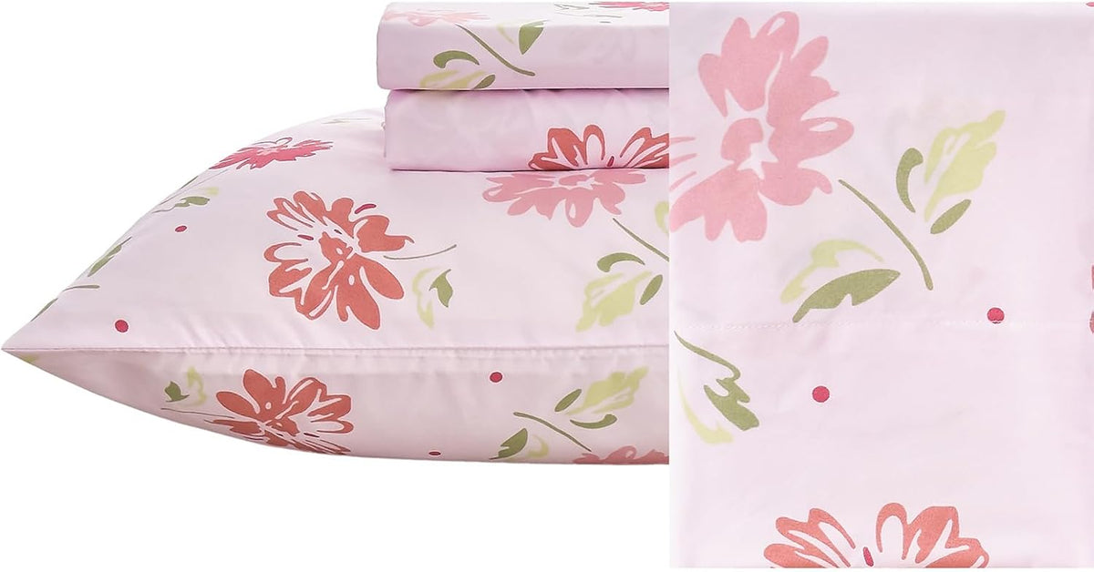 MICORAL Boho Floral Queen Sheet Set, 4-Piece Printed Botanical Bed Sheets, 16" Deep Pocket, Ultra Soft & Cooling Sheet, Oeko-TEX Certified, Pink Floral